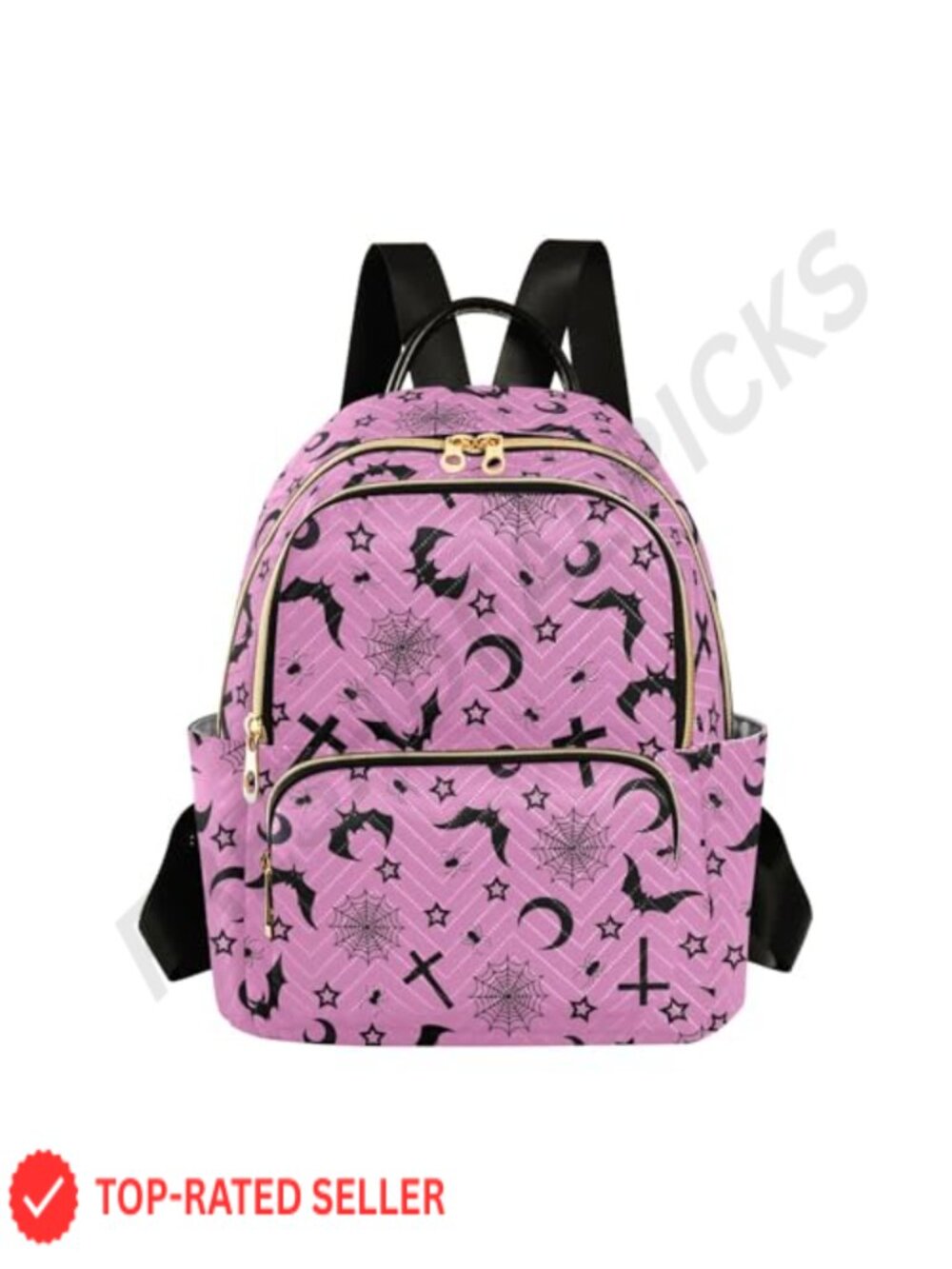 Gothic Mini Backpack Purse for Women - Polyester Quilted Daypack, 6 Pockets